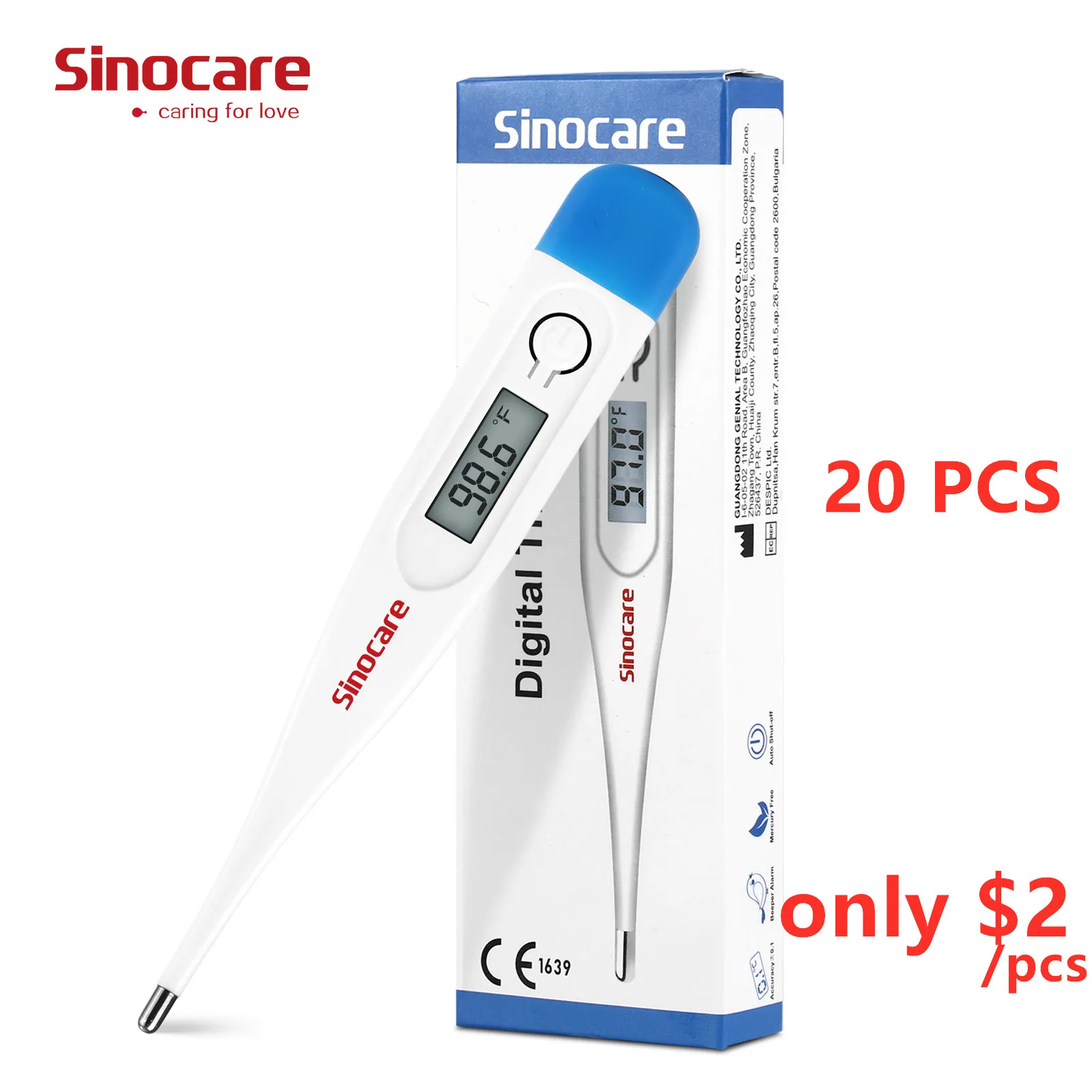 20PCS Sinocare Thermometer for Fever, Digital Basal Body Thermometer Oral, Armpit or Rectal Temperature Electronic LCD Display
20PCS Sinocare Thermometer for Fever, Digital Basal Body Thermometer Oral, Armpit or Rectal Temperature Electronic LCD Display