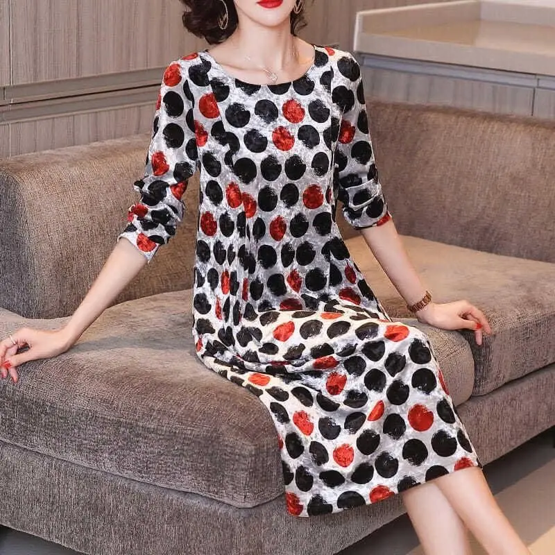 

Pleuche Fashion Polka Dots Dress Autumn Women's Loose Autumn and Winter Woman Dress Vestido De Mujer Femme Robe