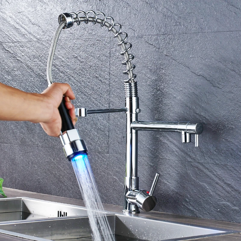 Rose Golden Kitchen Faucet LED Light Pull Down Spring Kitchen Sink Faucets Dual Swivel Spout Kitchen Torneira Cold Hot Mixer Tap
Rose Golden Kitchen Faucet LED Light Pull Down Spring Kitchen Sink Faucets Dual Swivel Spout Kitchen Torneira Cold Hot Mixer Tap