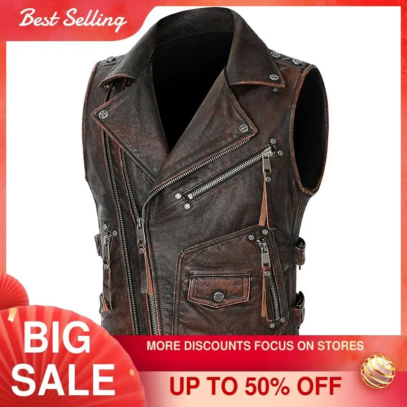 2021 Vintage Brown Biker's Style Leather Vest Men Plus Size 5XL Genuine Cowhide Spring Slim Fit Motorcycle Natural Coat
2021 Vintage Brown Biker's Style Leather Vest Men Plus Size 5XL Genuine Cowhide Spring Slim Fit Motorcycle Natural Coat