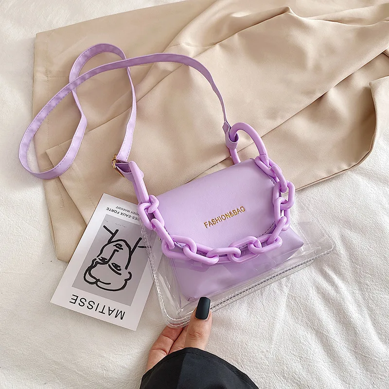Fashion Transparent PVC Crossbody Bag Women PU Acrylic Chain Ladies Shoulder Messenger Flap Handbags
Fashion Transparent PVC Crossbody Bag Women PU Acrylic Chain Ladies Shoulder Messenger Flap Handbags