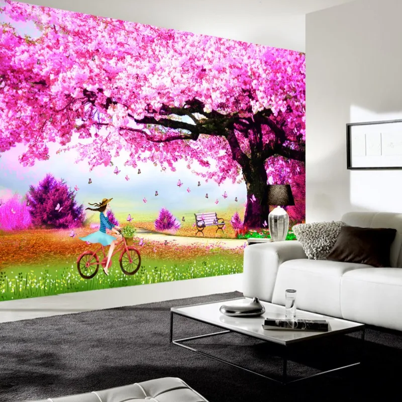 

Dropship Custom Mural Romantic Cherry Tree Marriage Room Cartoon Murals Background Custom High Quality Wallpaper