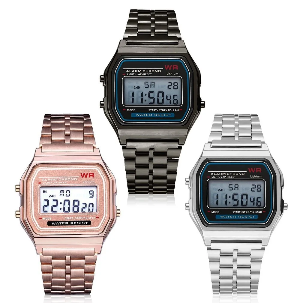 Fashion rose gold silver watch men's and women's LED square electronic digital display retro style clock men's watch
Fashion rose gold silver watch men's and women's LED square electronic digital display retro style clock men's watch