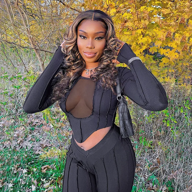 Women's sexy two-piece sexy mesh suit long-sleeved solid color knitted hollow casual joggers women set
Women's sexy two-piece sexy mesh suit long-sleeved solid color knitted hollow casual joggers women set