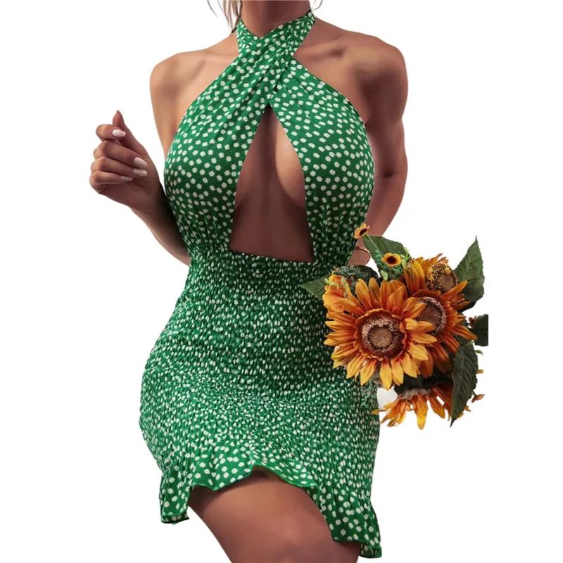 Women Sleeveless Backless Dress Sexy Floral Printed Pattern Halter Neck Hollow Out Party Beach Mini Dress 2021 Summer Autumn
Women Sleeveless Backless Dress Sexy Floral Printed Pattern Halter Neck Hollow Out Party Beach Mini Dress 2021 Summer Autumn
