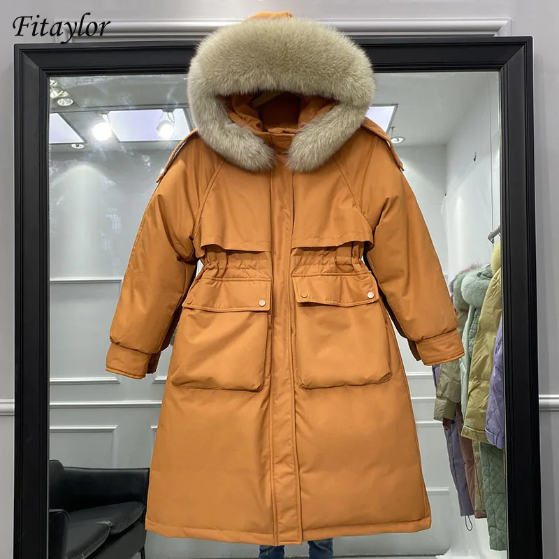 Fitaylor/зимняя куртка для женщин; Большой натуральный меховой воротник; Парки с капюшоном; 90% белого утиного пуха; Длинное пальто; Плотные теплы...
Fitaylor/зимняя куртка для женщин; Большой натуральный меховой воротник; Парки с капюшоном; 90% белого утиного пуха; Длинное пальто; Плотные теплы...