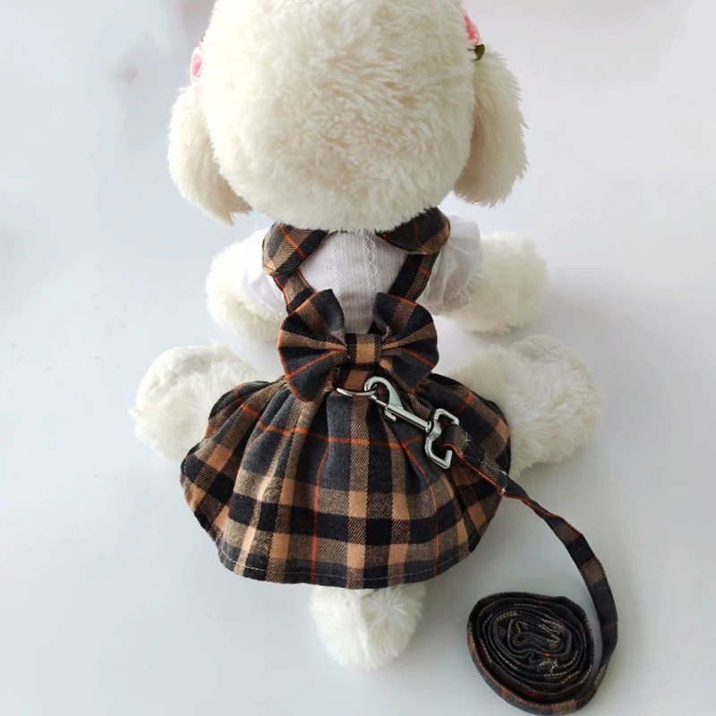 

Dog Collar Skirt Cat Plaid Breast Strap Traction Rope Teddy Pet Products College Style Dog Walking Rope Dog Accessories