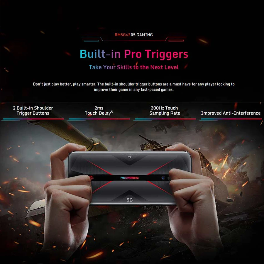 US Version ZTE Nubia Red Magic 5G Mobile Phone 6.65" 8/12GB RAM 128/256GB ROM Snapdragon 865 Android 10 NFC Gaming | Мобильные