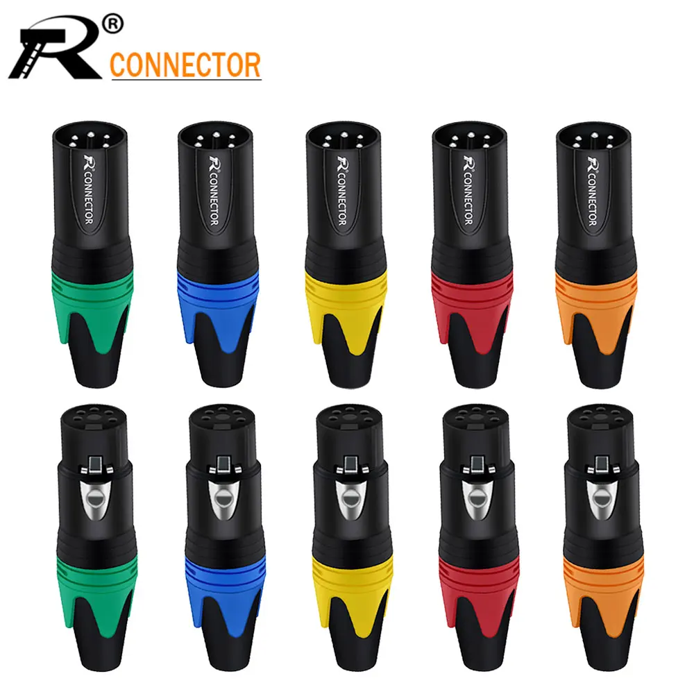

20pcs/10sets Copper 5pin XLR connector speaker CONVERTER male and female microphone plug colour mic connector