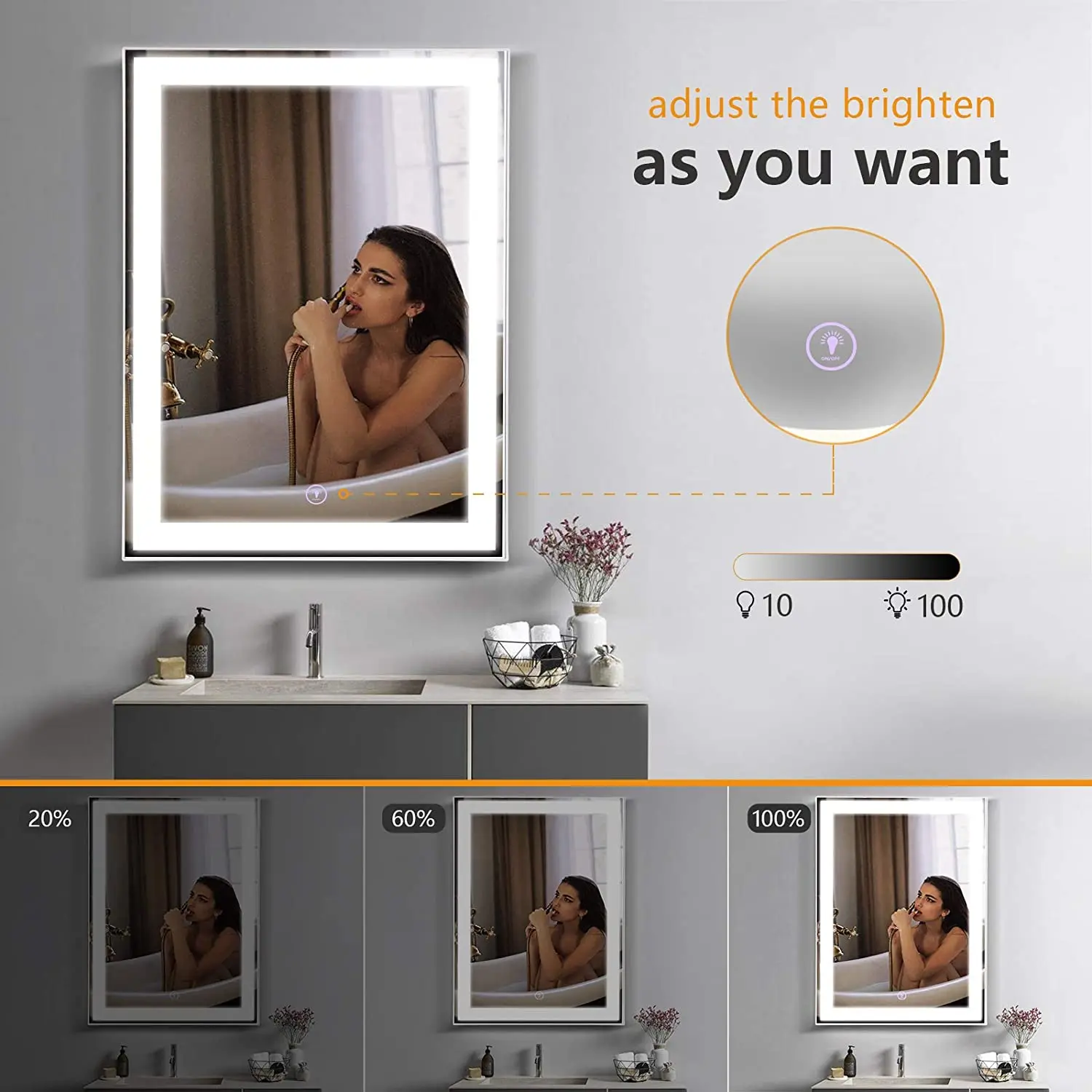 Умное зеркало для ванной комнаты 24x32in антизапотевающее яркое светодиодное