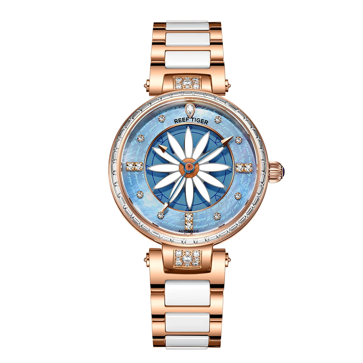 

Reef Tiger/RT Fashion Lily Women Watch Rose Gold Diamonds Bezel Lady Automatic Watches Relogio Feminino RGA1599