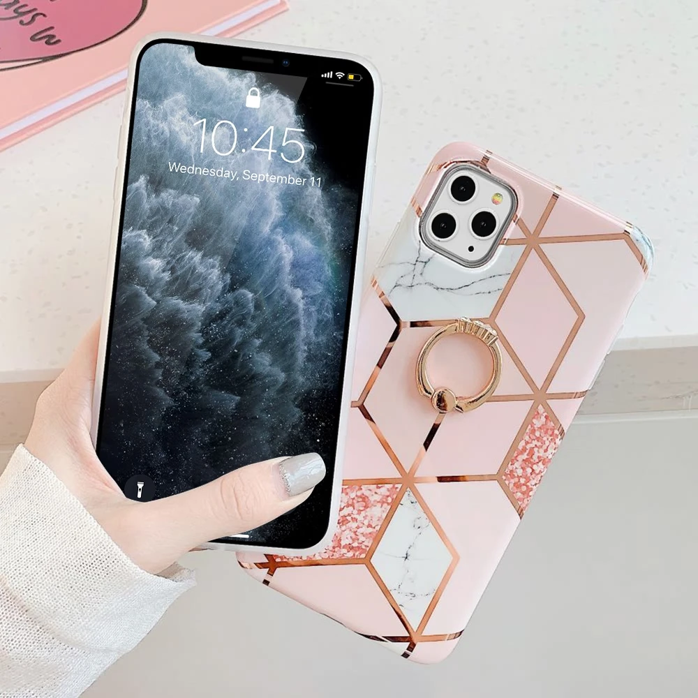 Геометрический мраморный чехол для IPhone SE2 2020 11 12 Pro XS MAX XR 8 7 Plus 6 6S мини Bling мягкая