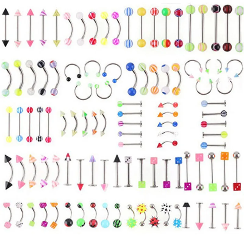 110pcs Acrylic Tongue Piercing Ring Barbell Stud Nipple Rings Ear Cartilage Tragus Bar Stainless Steel Women Body Jewellery Set
110pcs Acrylic Tongue Piercing Ring Barbell Stud Nipple Rings Ear Cartilage Tragus Bar Stainless Steel Women Body Jewellery Set