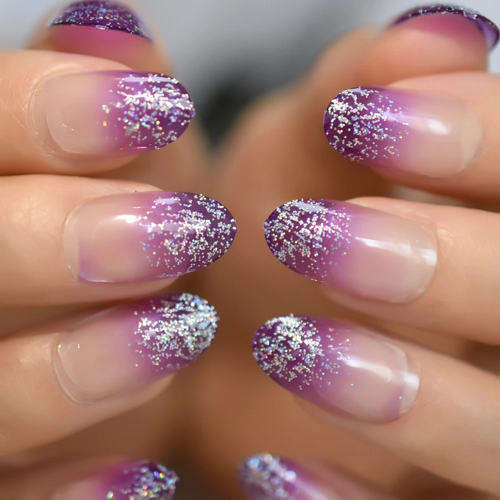 24Pcs Almond Medium HalfClear Purple Glitter Fade Mixed Nails Wholesale Full Cover Nails Gels Nails Set
24Pcs Almond Medium HalfClear Purple Glitter Fade Mixed Nails Wholesale Full Cover Nails Gels Nails Set