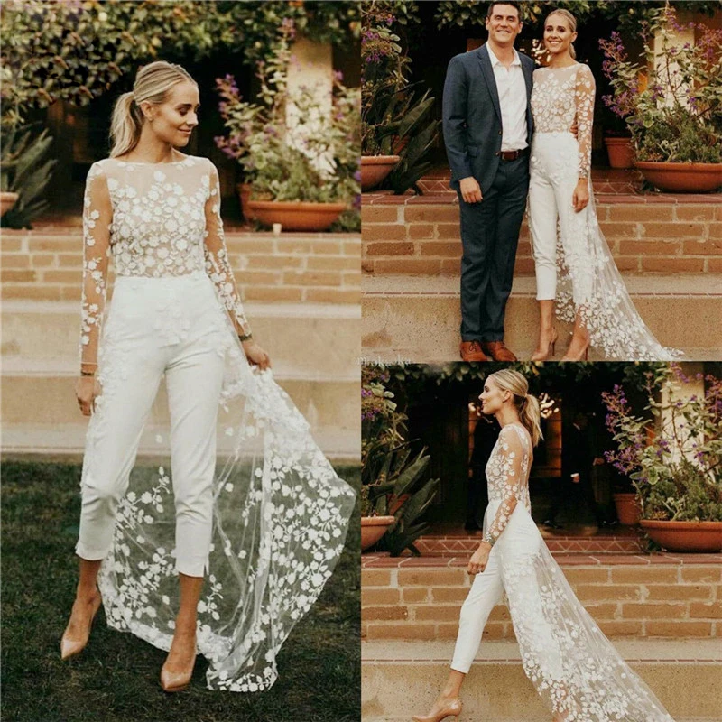 2021 Boho Jumpsuit Wedding Lace Appliqued Long Sleeve A Line Vestidos De Novia Backless Pants Bohemian Bridal Gown RM96371
2021 Boho Jumpsuit Wedding Lace Appliqued Long Sleeve A Line Vestidos De Novia Backless Pants Bohemian Bridal Gown RM96371