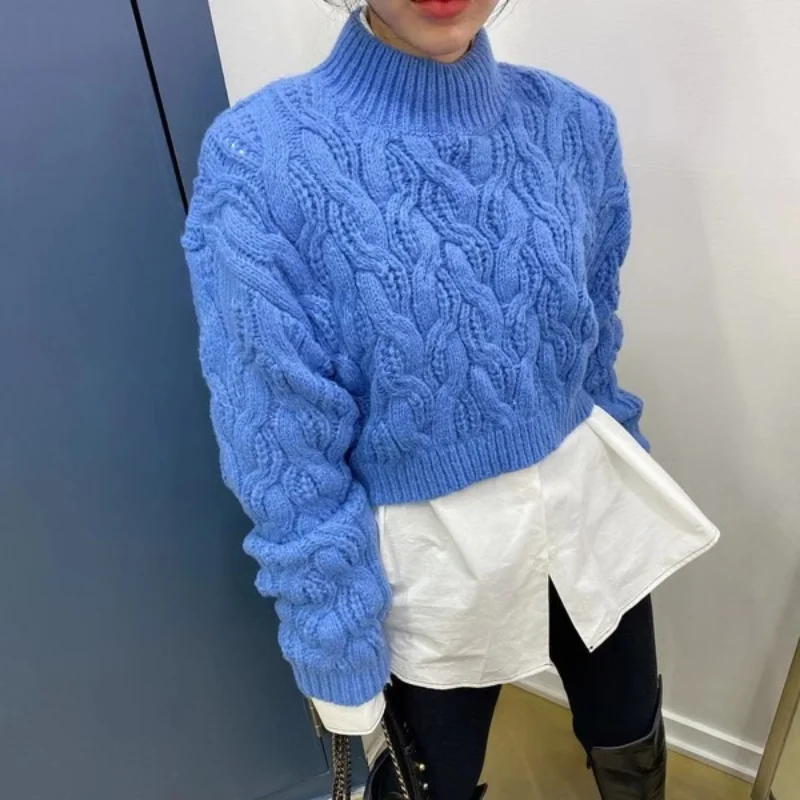 2021 Autumn Cropped Turtleneck Pullover Sweater Women Long Sleeve Loose Korean Knitted Tops Female White Blue Jumpers Sweater 
2021 Autumn Cropped Turtleneck Pullover Sweater Women Long Sleeve Loose Korean Knitted Tops Female White Blue Jumpers Sweater