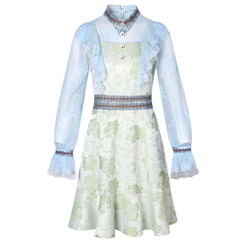 Women's Runway Dresses O Neck Long Sleeves Ruffles Dobby Beaded Printed Fashion Patchwork Dress Vestidos
Women's Runway Dresses O Neck Long Sleeves Ruffles Dobby Beaded Printed Fashion Patchwork Dress Vestidos