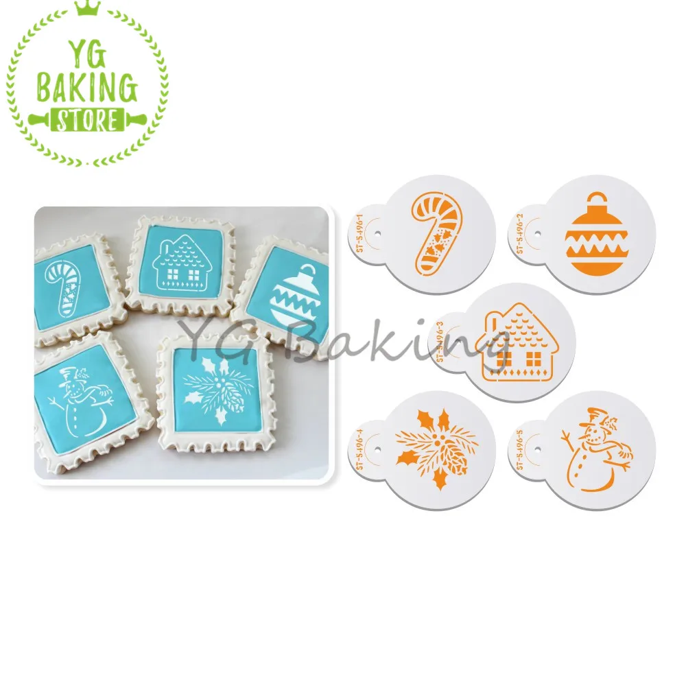 

Dorica 5 Pcs/Set Christmas Snowflakes/House/Leaves Top Cupcake Stencils Biscuits Pastry Tool Cake Stencil Bakeware Kitchen Tools