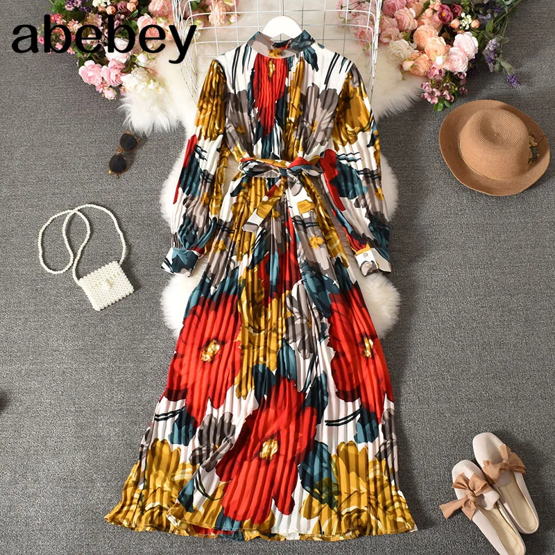 2022 Spring Women Pleated Dress Ladies Pullover Stand Collar Floral Printed Long Sleeves Chiffon Vintage Mid-calf Long Dress
2022 Spring Women Pleated Dress Ladies Pullover Stand Collar Floral Printed Long Sleeves Chiffon Vintage Mid-calf Long Dress