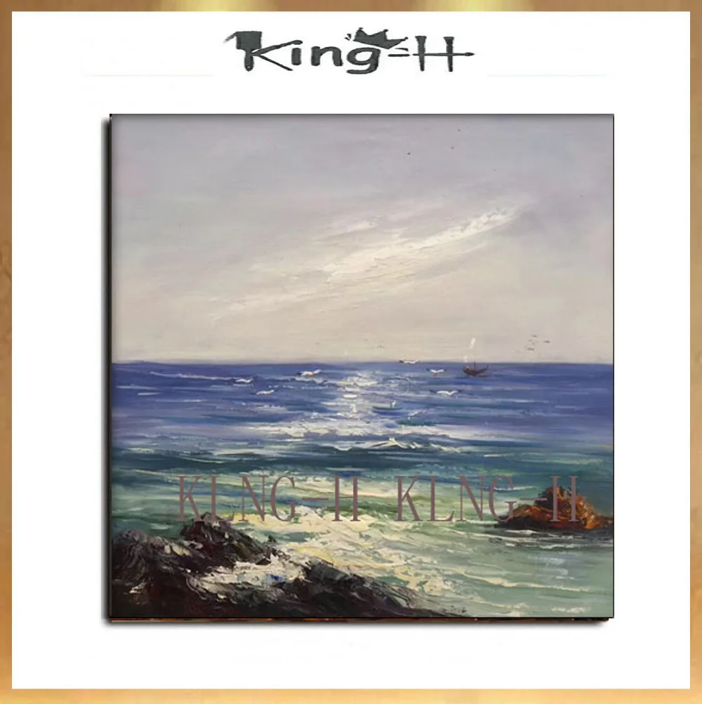 

Pintura al óleo abstracta de la playa del Mar pintada a mano en lienzo paisaje abstracto pared arte imagen sala de estar decorac