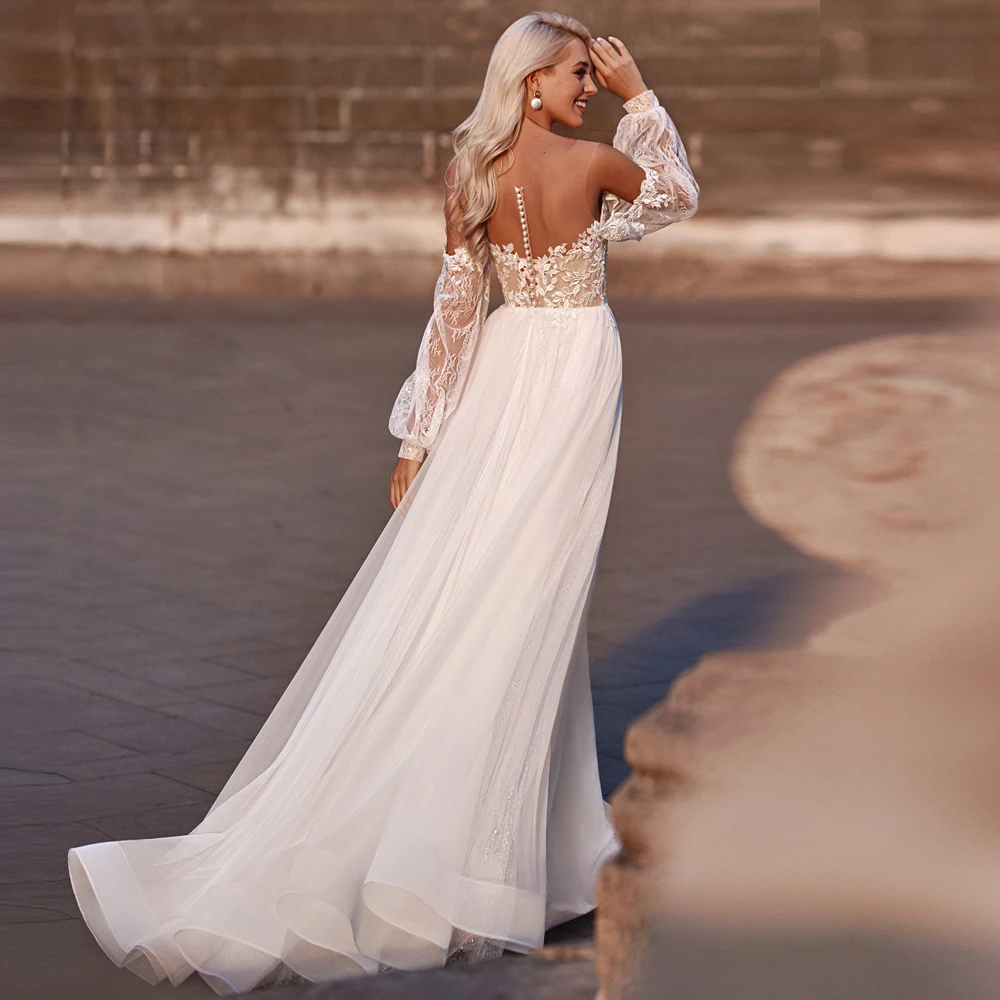 Vestidos Elegant Wedding Dresses Tulle Illusion Appliques Bateau Full Sleeve Covered Button Ball Bridal Gowns
Vestidos Elegant Wedding Dresses Tulle Illusion Appliques Bateau Full Sleeve Covered Button Ball Bridal Gowns