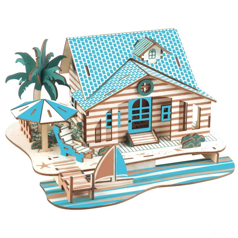 Bali Island Villa DIY 3D Wooden Puzzle Woodcraft Assembly Kit Cutting Wood Toys For Christmas Gift 3133 | Игрушки и хобби