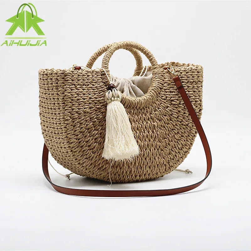 Fashion Womens Straw Hand-woven Messenger Bags Bohemian Shoulder Bag 2021 Summer New Moon Shape Seaside Resort Women Tote Bag 
Fashion Womens Straw Hand-woven Messenger Bags Bohemian Shoulder Bag 2021 Summer New Moon Shape Seaside Resort Women Tote Bag