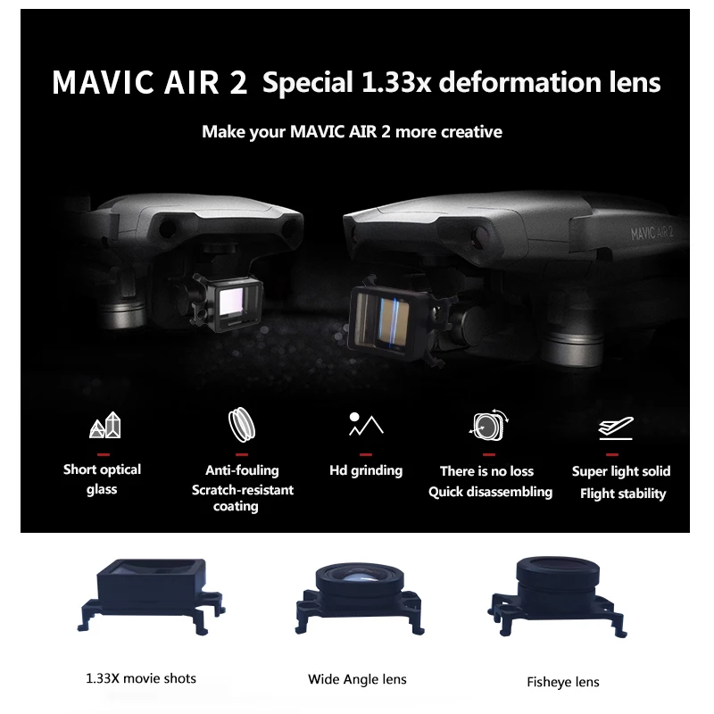 Широкоугольный объектив DJI Mavic Air 2, линза рыбий глаз 1.33X, анаморфный объектив HD, широкоугольный объектив для камеры DJI Mavic Air 2, аксессуары
Широкоугольный объектив DJI Mavic Air 2, линза рыбий глаз 1.33X, анаморфный объектив HD, широкоугольный объектив для камеры DJI Mavic Air 2, аксессуары