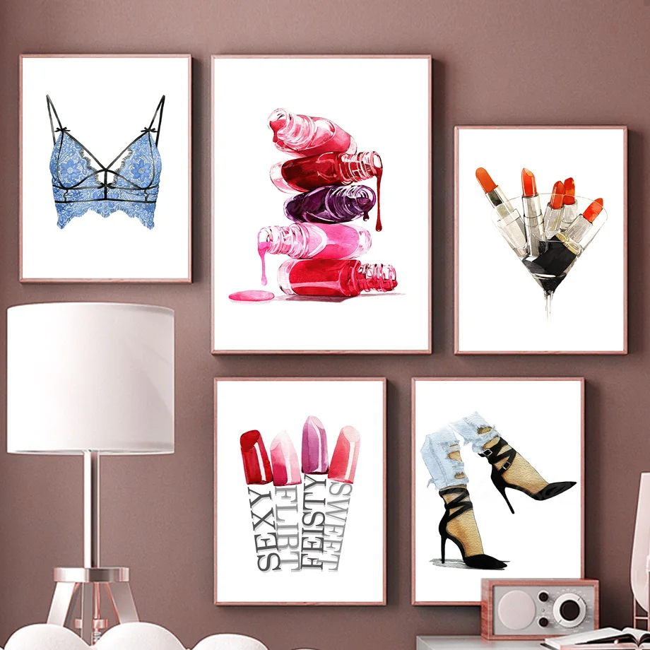 Watercolor Lipstick High Heels Bra Nail Nordic Posters And Prints Fashion Art Canvas Painting Wall Pictures Living Room Decor
Watercolor Lipstick High Heels Bra Nail Nordic Posters And Prints Fashion Art Canvas Painting Wall Pictures Living Room Decor