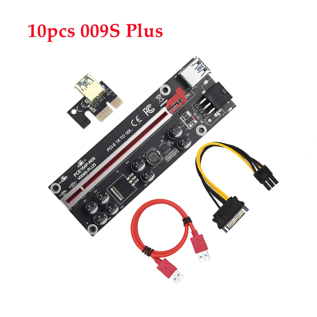 

VER009 USB3.0 PCI-E Riser VER 009S PLUS Express 1X 4x8x 16x Extender pcie Riser Adapter Card SATA 15pin to 6pin Power 10pcs