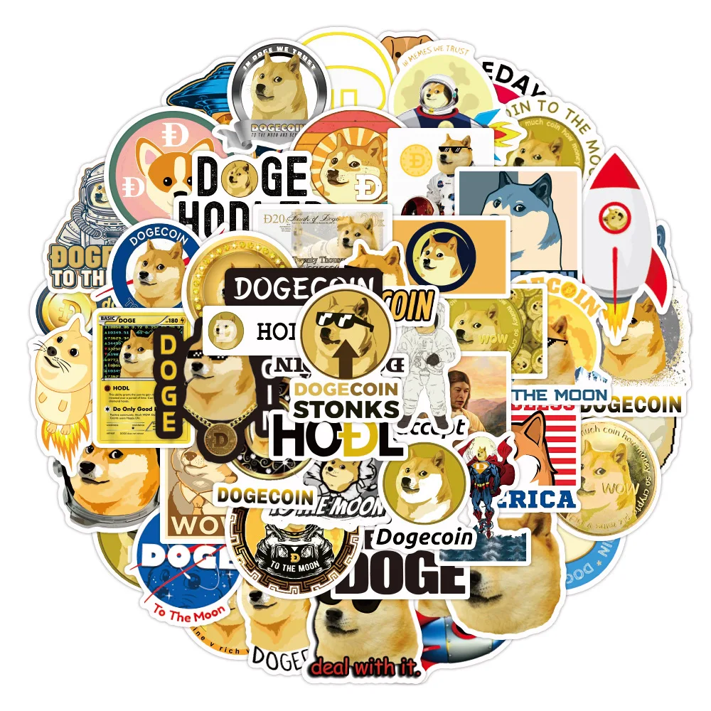 Стикеры Dogecoin 10/30/53 шт. наклейки сделай сам для ноутбука скейтборда гитары шлема