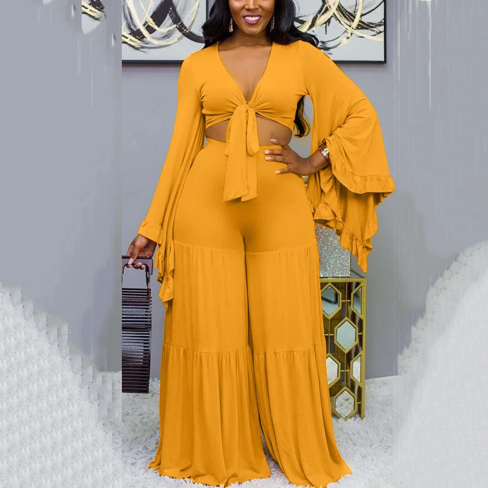 Женский летний комплект из двух предметов: укороченный топ и расклешенные брюки, желтый Модный сексуальный комплект в пол с высокой талией ...
Женский летний комплект из двух предметов: укороченный топ и расклешенные брюки, желтый Модный сексуальный комплект в пол с высокой талией ...