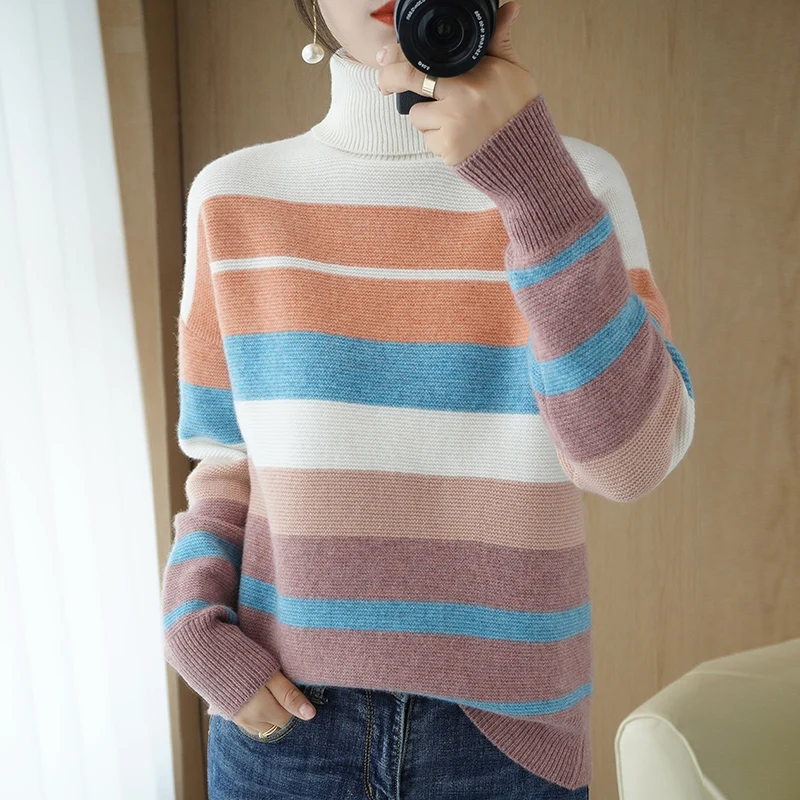 autumn and winter new cashmere sweater ladies turtleneck pullover 100% pure wool striped slim-fit warm knitted large size top
autumn and winter new cashmere sweater ladies turtleneck pullover 100% pure wool striped slim-fit warm knitted large size top