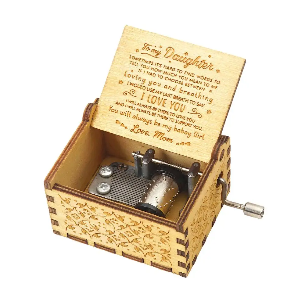 Wood Music Box for Daughter, Hand Cranked Laser Engraved Vintage Musical Boxes Case Gifts for Birthday/Christmas/Thanksgiving
Wood Music Box for Daughter, Hand Cranked Laser Engraved Vintage Musical Boxes Case Gifts for Birthday/Christmas/Thanksgiving