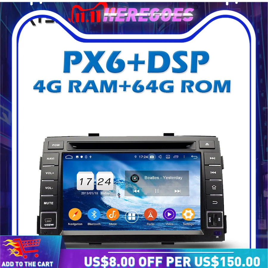 Автомобильный DVD плеер PX6 DSP IPS TDA7851 Android 10 0 64 ГБ + 4G LTE Bluetooth 5 Wifi GPS карта RDS радио для kia