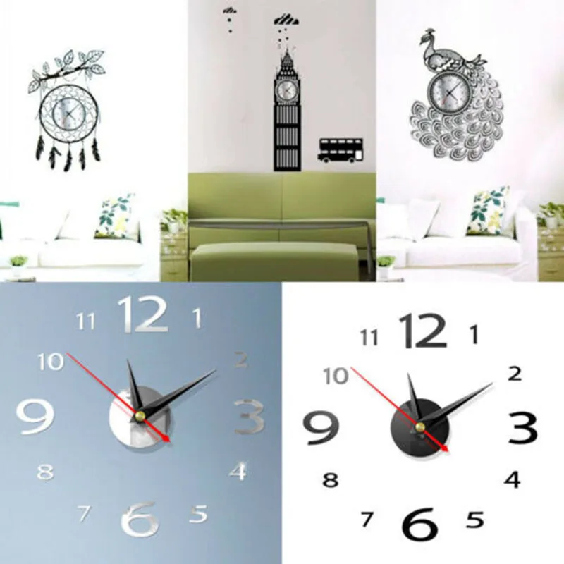 Креативные 3D зеркальные настенные часы домашний декор современные большие 400 мм