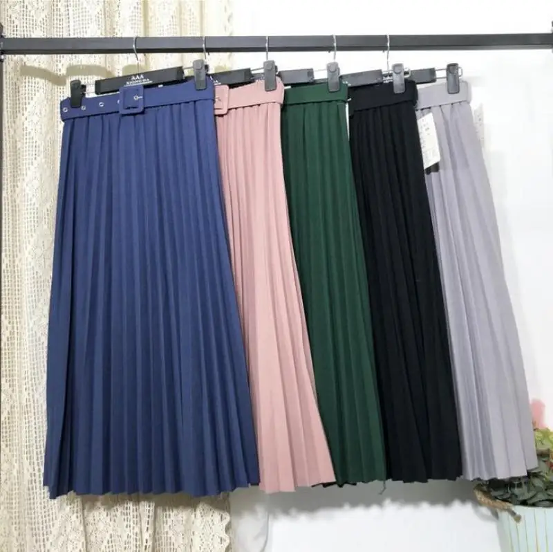 Fashion High-Waist Women's Skirt Casual Retro Pure Color Belt Pleated Mid-Length Skirt Women Simple Skirt
Fashion High-Waist Women's Skirt Casual Retro Pure Color Belt Pleated Mid-Length Skirt Women Simple Skirt