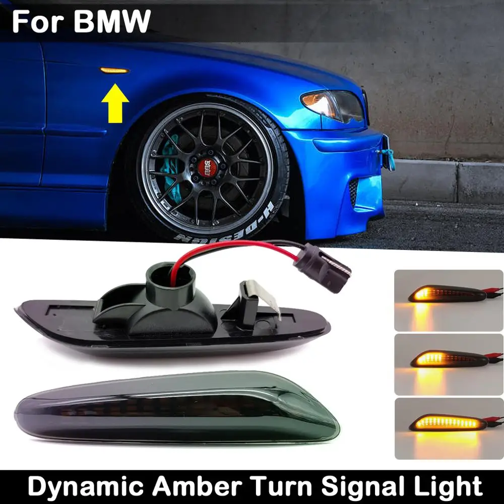 

For BMW E46 E60 E61 E81 E82 E83 E84 E87 E88 E90 E91 E92 E93 Smoked Lens LED Side Marker Lamp Dynamic Amber Turn Signal Light