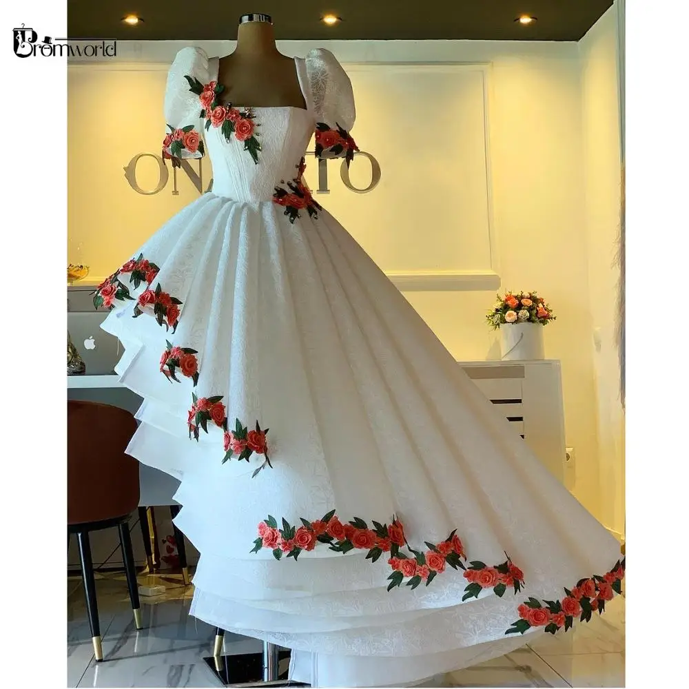 White Muslim Evening Gowns Short Sleeve Women Party Formal Dress Tiered Lace Red Flowers Square Collar Robe De Soirée De Mariage 
White Muslim Evening Gowns Short Sleeve Women Party Formal Dress Tiered Lace Red Flowers Square Collar Robe De Soirée De Mariage