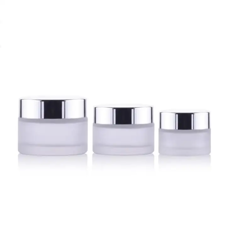 

New Design Frost Glass Make Up Cream Jar Pot Containers With Uv Shining Silver Cap with White Pad 15g 30g 50g SN893