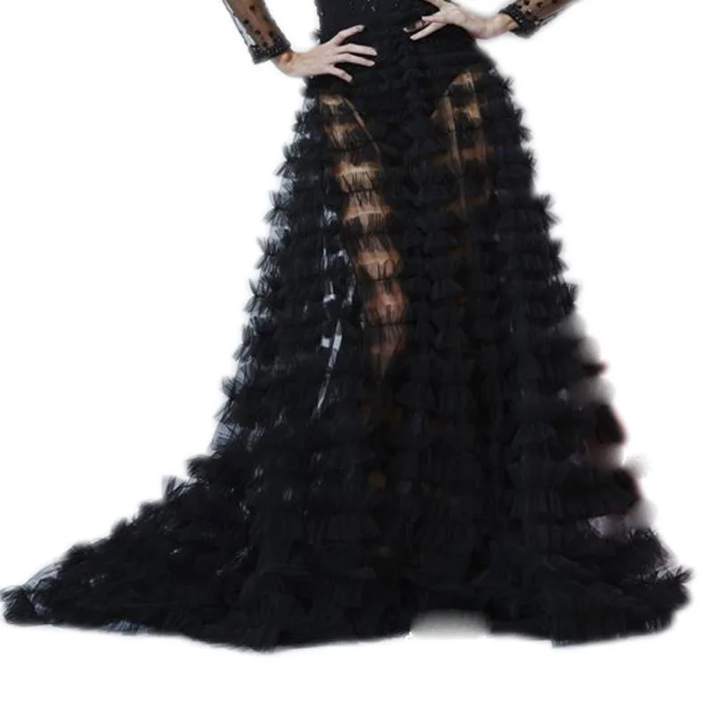 

Женская юбка с оборками в несколько рядов, длинная фатиновая юбка до пола, черная юбка-пачка для выпусквечерние вечера, 2021