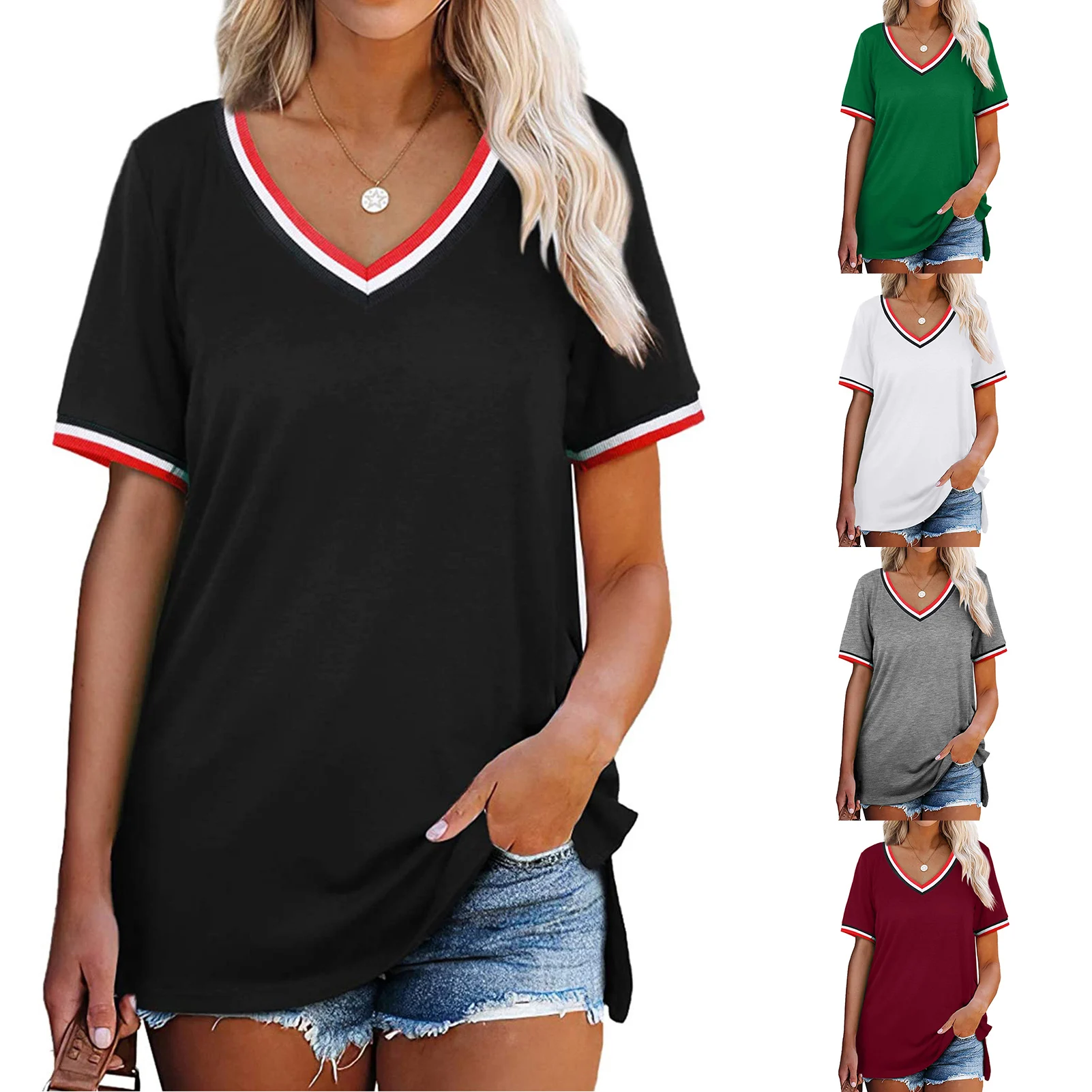 Women's Clothing Summer New Fashion Women's V-neck Print Short-sleeved Casual Loose T-shirt Plus Size Striped Ladies Top 2021
Women's Clothing Summer New Fashion Women's V-neck Print Short-sleeved Casual Loose T-shirt Plus Size Striped Ladies Top 2021