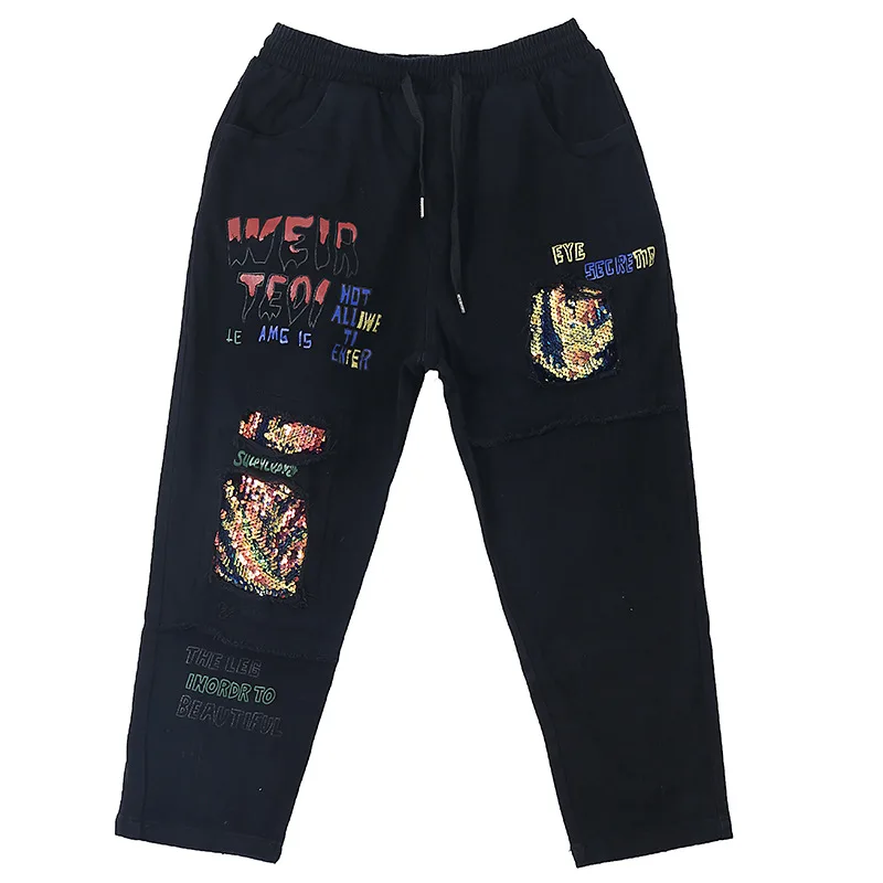 Women Black Jeans 2021 Spring Women Sequin Patchwork Pants Female Letter Printed Pants With Adjustable Waist C389
Women Black Jeans 2021 Spring Women Sequin Patchwork Pants Female Letter Printed Pants With Adjustable Waist C389