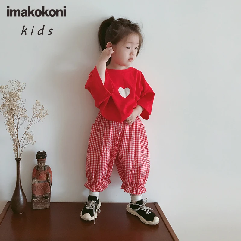 

imakokoni original children's wear Japanese peach heart lovely short sleeve T shirt foreign style casual pants girl summer 0223