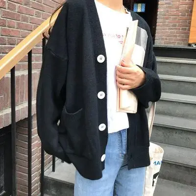 Korean Women Loose Cardigan Double Pocket Design Knitted Cardigan Female Sweater Jacket Autumn Winter V-neck Long Sleeve Coat
Korean Women Loose Cardigan Double Pocket Design Knitted Cardigan Female Sweater Jacket Autumn Winter V-neck Long Sleeve Coat