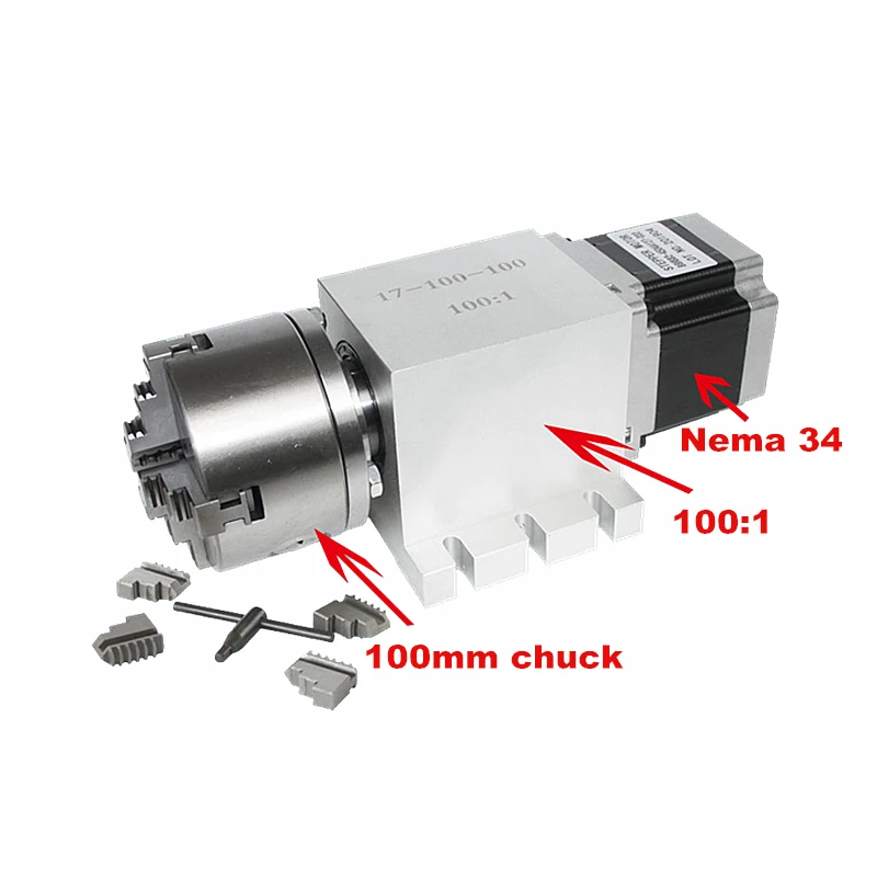 Harmonicgear retarder 4th axis wood router A rotary axis dividing head 80 100mm chuck for Mini CNC engraving machine
Harmonicgear retarder 4th axis wood router A rotary axis dividing head 80 100mm chuck for Mini CNC engraving machine