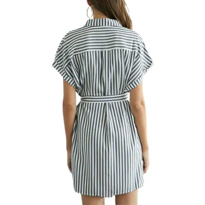 Summer Women Shirt Mini Dress Ladies Striped Short Sleeve Party Casual Dresses 
Summer Women Shirt Mini Dress Ladies Striped Short Sleeve Party Casual Dresses