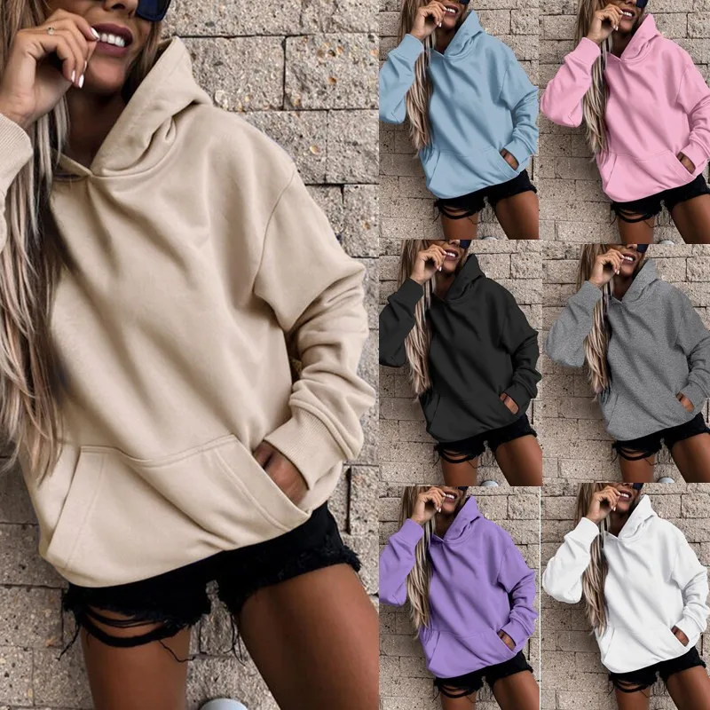 Hoodies Sweatshirt Women Fashion Solid Color Long-Sleeved Pullovers Fashion Pockets Hooded Tops Female
Hoodies Sweatshirt Women Fashion Solid Color Long-Sleeved Pullovers Fashion Pockets Hooded Tops Female