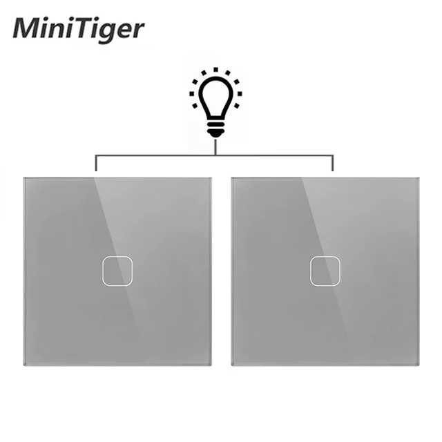 

Minitiger EU/UK standard Gray Crystal Glass 1 Gang 2 Way Touch Switch Panel Touch Switch Light Wall Only Touch Function Switch