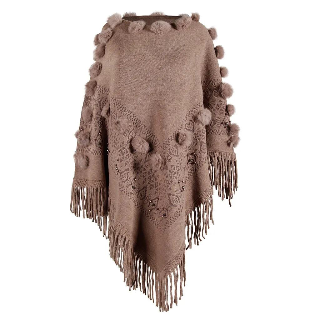 Women O-Neck Solid Hairball Tassel Cloak Loose Shawl Cardigan Sweater Coat Plus Size Women's Sweater Winter Clothes
Women O-Neck Solid Hairball Tassel Cloak Loose Shawl Cardigan Sweater Coat Plus Size Women's Sweater Winter Clothes